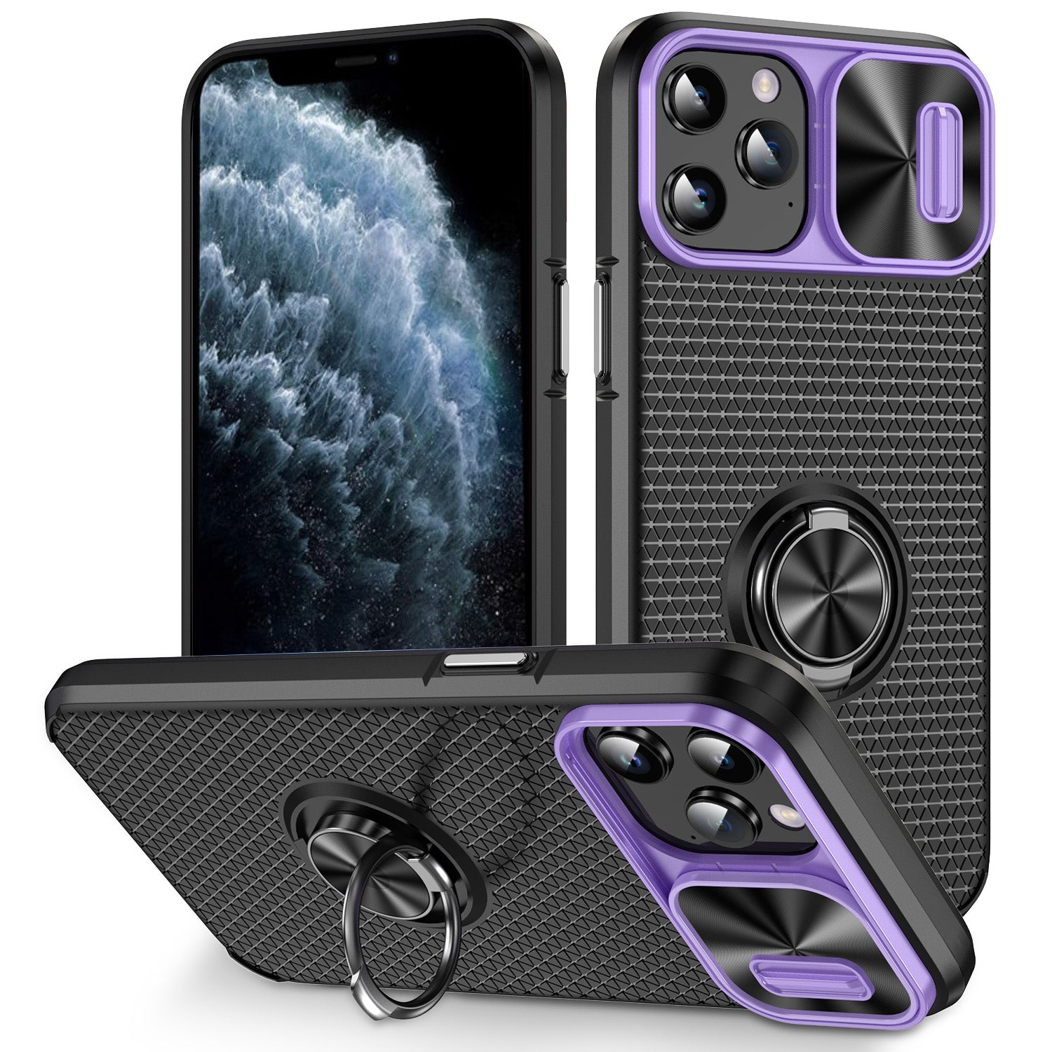 Ring Kickstand PC TPU telefontaske til iPhone 11 Pro Slide Kamera Lens Cover Smartphone Cover Ring Kickstand PC TPU telefontaske til iPhone 11 Pro Slide Kamera Lens Cover Smartphone Cover